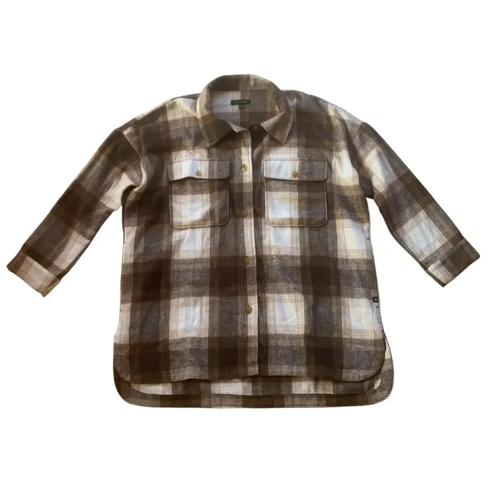 Banana Republic Plaid Shirt Jacket Size XXL Brushed Knit Pockets Oversized